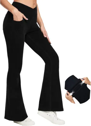 IUGA Bell Bottom Jeans for Women High Waisted Stretchy Flare Jeans Pull On Wide Leg Jeans V Cross Tummy Control Flare Pants
