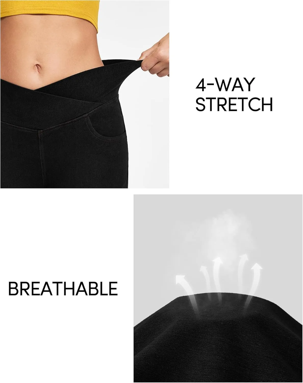 IUGA Bell Bottom Jeans for Women High Waisted Stretchy Flare Jeans Pull On Wide Leg Jeans V Cross Tummy Control Flare Pants