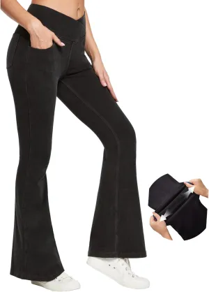 IUGA Bell Bottom Jeans for Women High Waisted Stretchy Flare Jeans Pull On Wide Leg Jeans V Cross Tummy Control Flare Pants