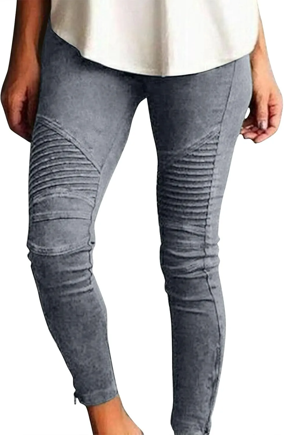 Jeggings for Women High Waist Tummy Control Pull On Jeans,Stretch Skinny Stripe Zipper Jeans Leggings with Pockets