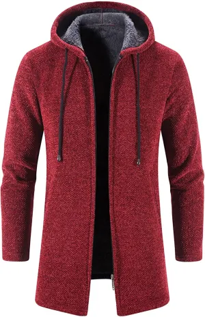 JEShifangjiusu Men'S Shawl Collar Open Front Long Cardigan Loose Drawstring Overcoat Hooded Ribbed Knit Sweater With Pockets