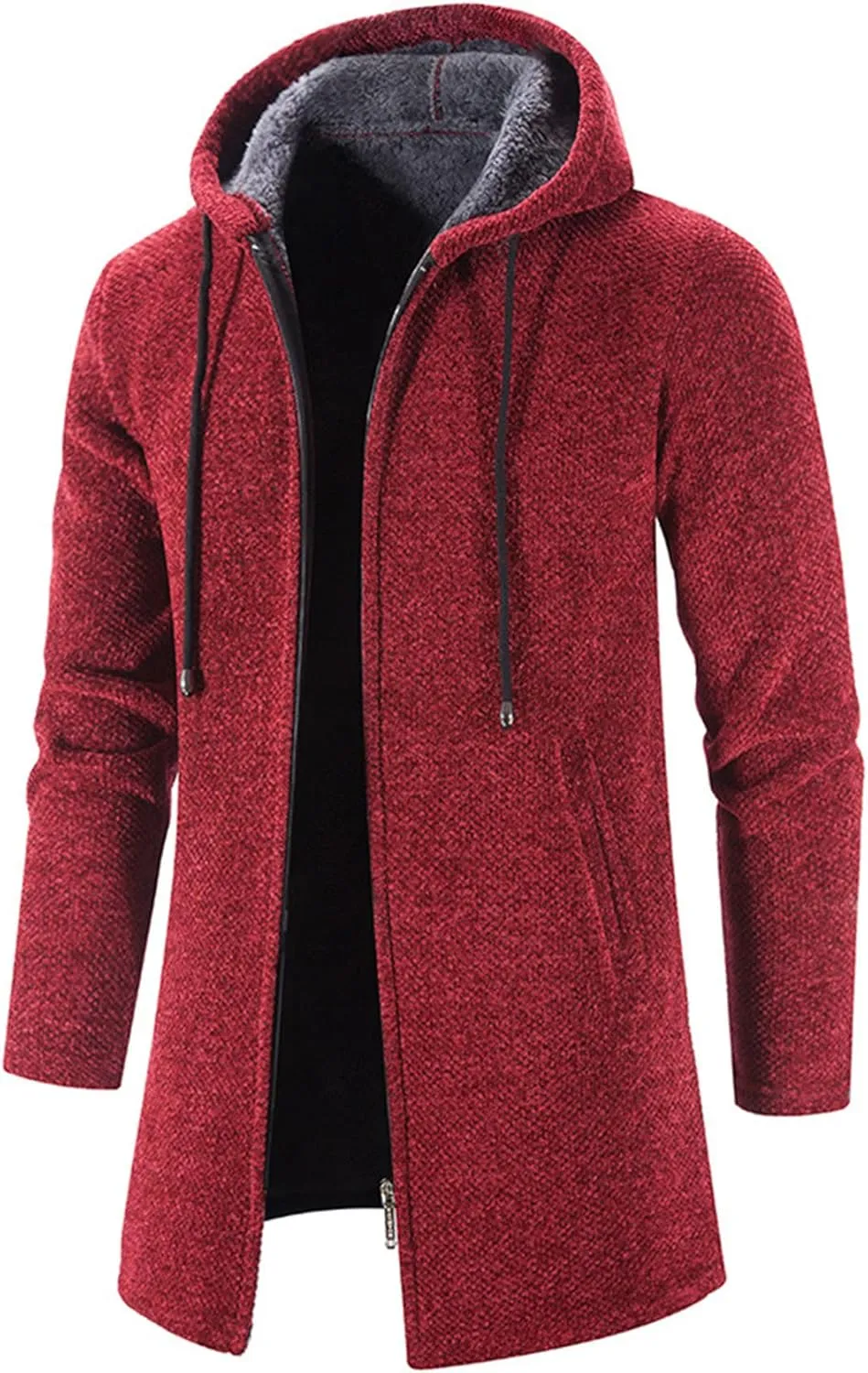 JEShifangjiusu Men'S Shawl Collar Open Front Long Cardigan Loose Drawstring Overcoat Hooded Ribbed Knit Sweater With Pockets