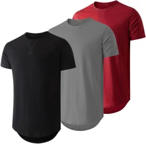 JMIERR Mens 3 Pack Cotton Hipster Hip Hop Longline Crewneck T-Shirt