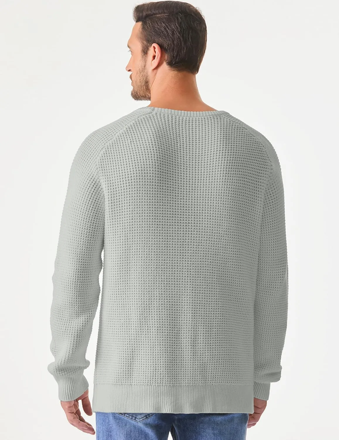 JMIERR Men's Crewneck Pullover Sweater Waffle Textured Knitted Sweaters Casual Loose Fit Sweaters with Ribbing Edge