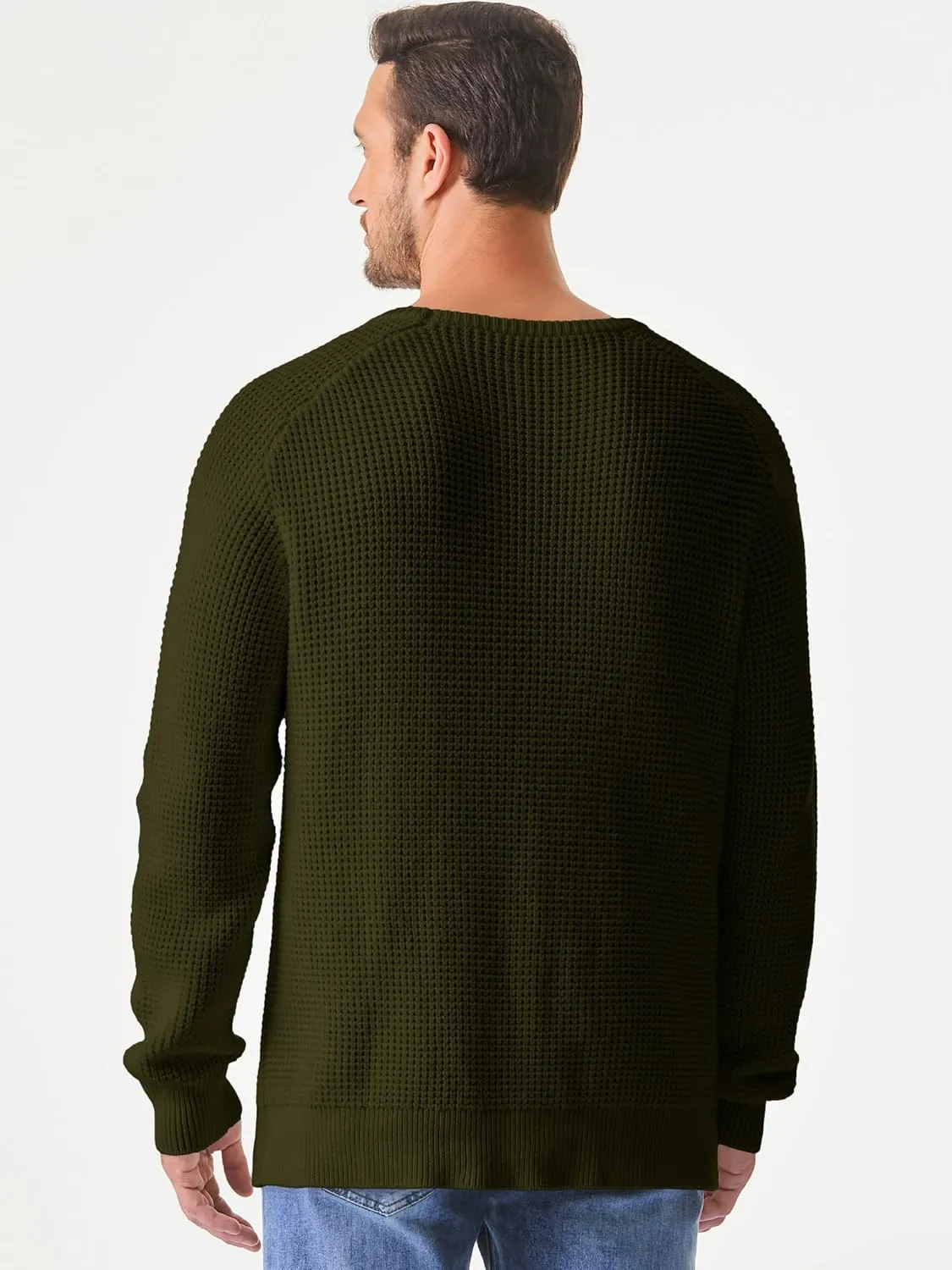JMIERR Men's Crewneck Pullover Sweater Waffle Textured Knitted Sweaters Casual Loose Fit Sweaters with Ribbing Edge