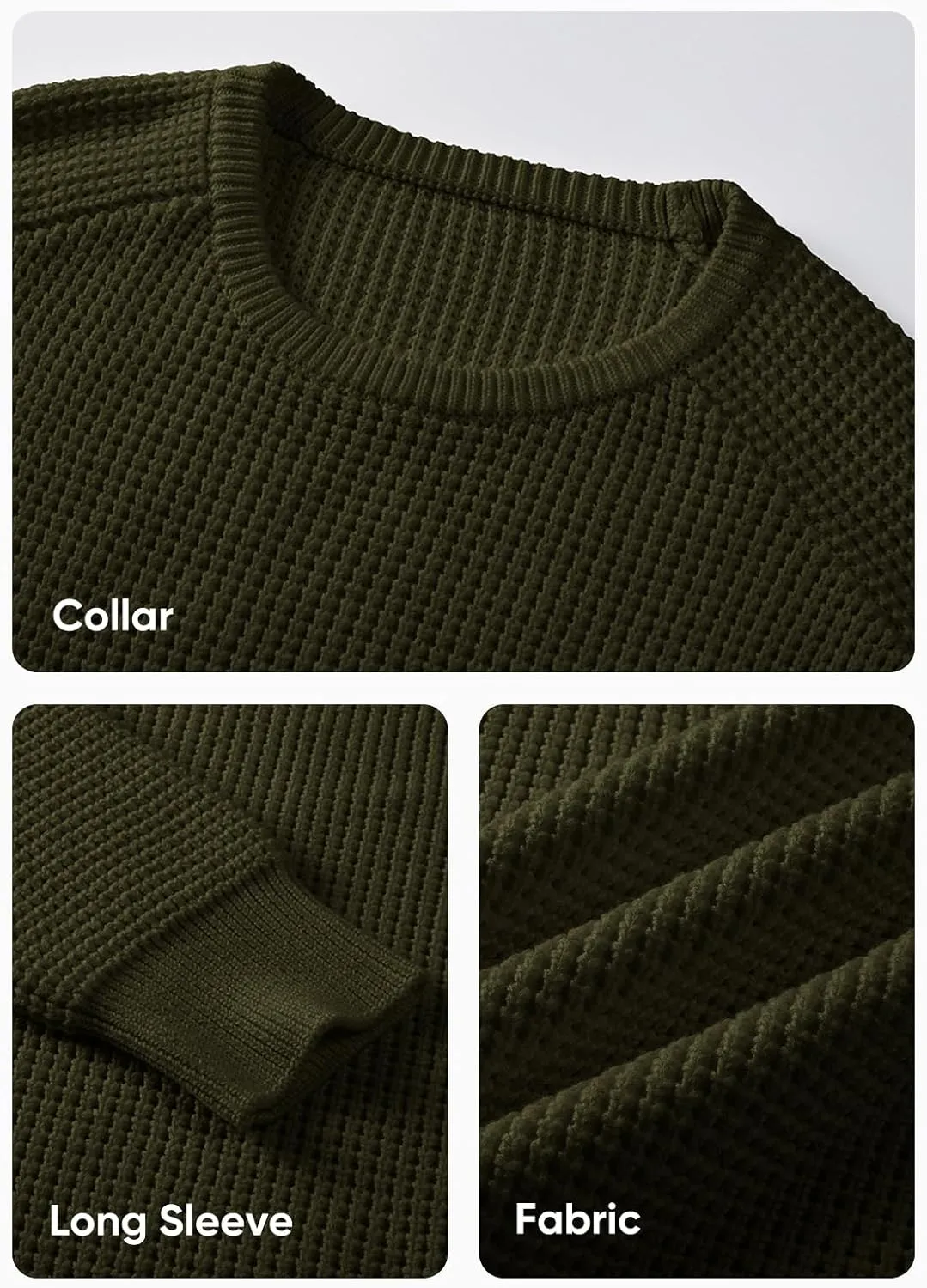 JMIERR Men's Crewneck Pullover Sweater Waffle Textured Knitted Sweaters Casual Loose Fit Sweaters with Ribbing Edge