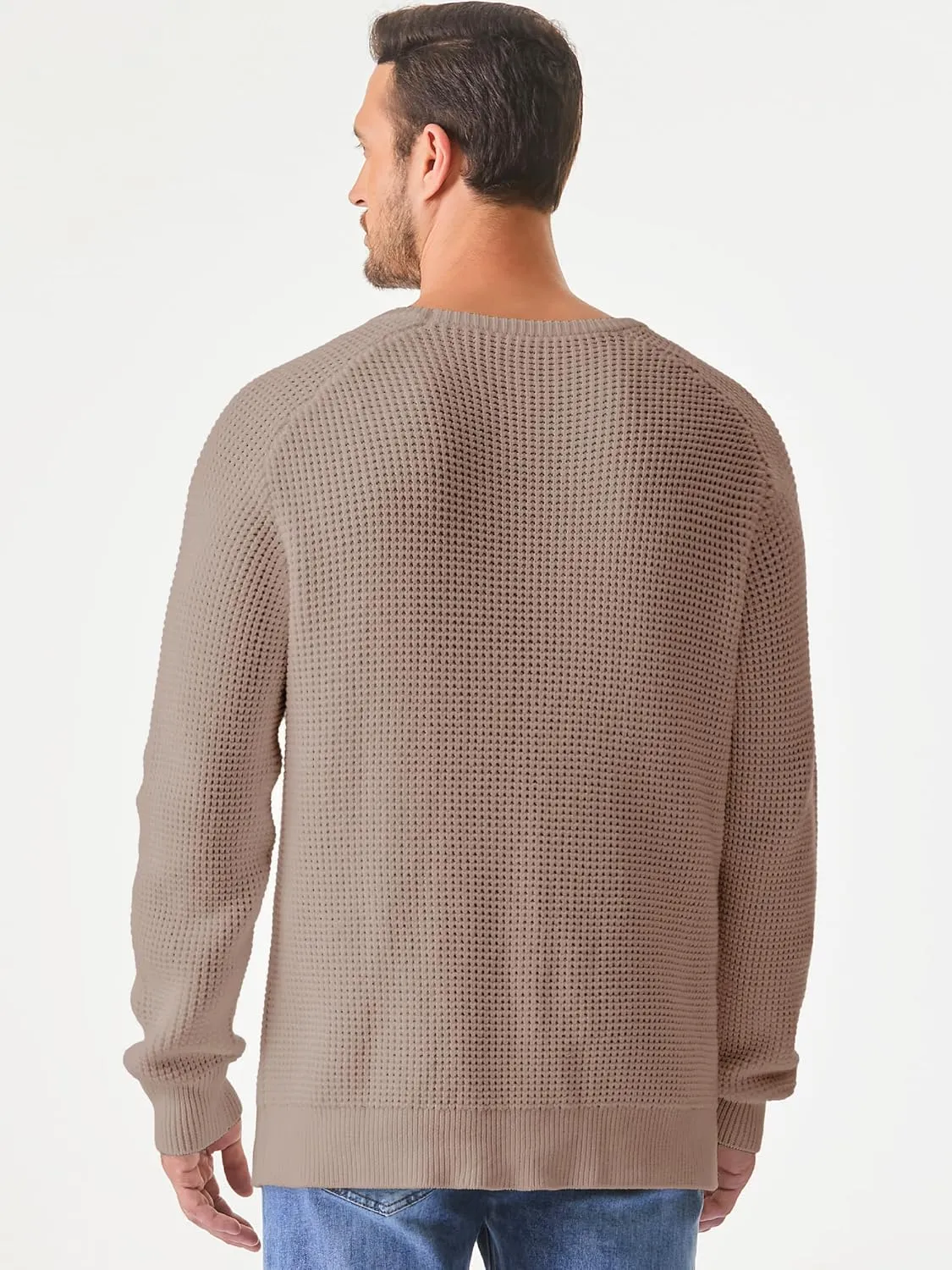 JMIERR Men's Crewneck Pullover Sweater Waffle Textured Knitted Sweaters Casual Loose Fit Sweaters with Ribbing Edge