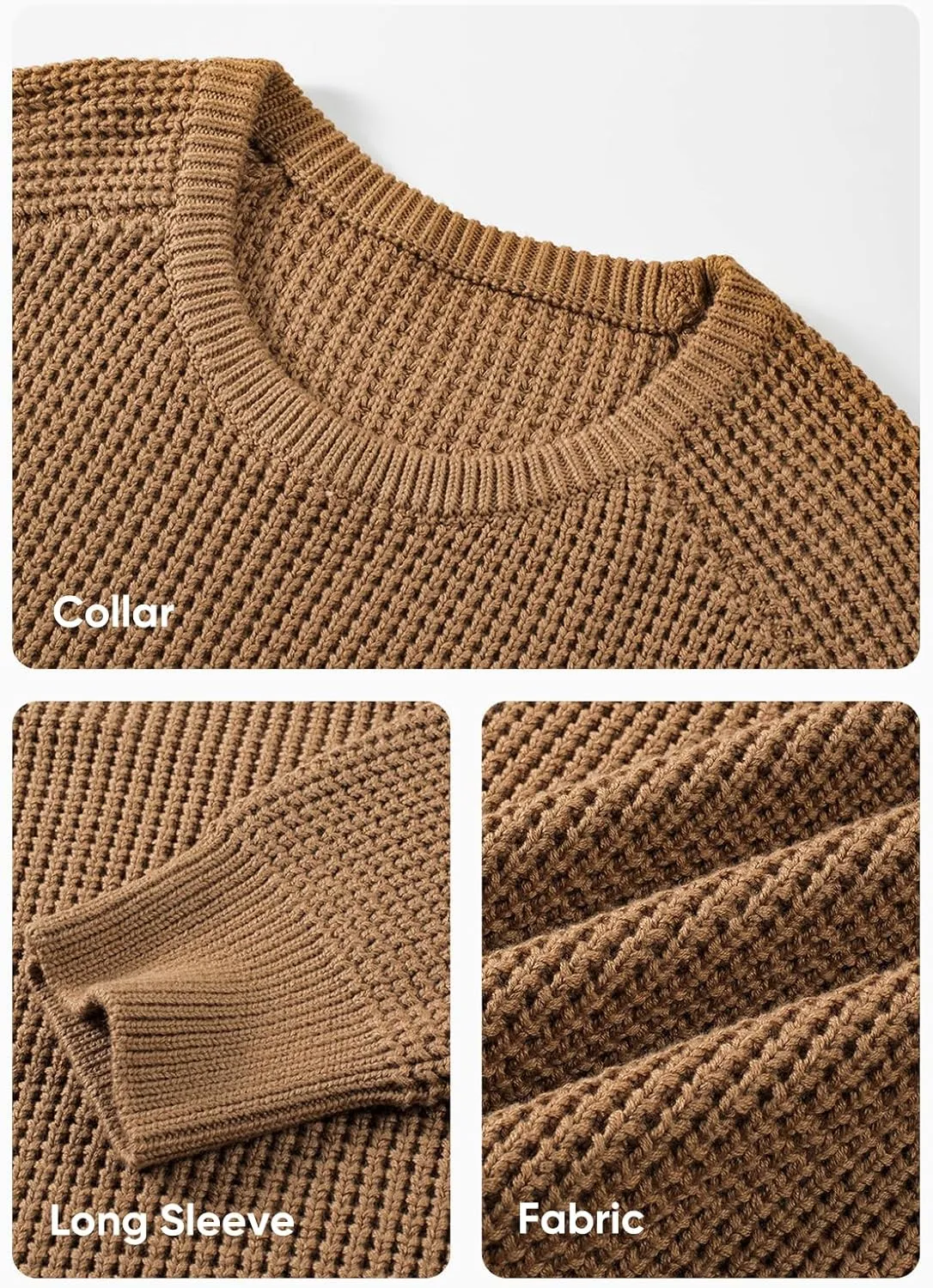 JMIERR Men's Crewneck Pullover Sweater Waffle Textured Knitted Sweaters Casual Loose Fit Sweaters with Ribbing Edge