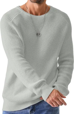 JMIERR Men's Crewneck Pullover Sweater Waffle Textured Knitted Sweaters Casual Loose Fit Sweaters with Ribbing Edge