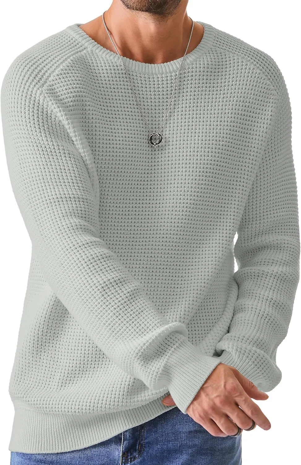 JMIERR Men's Crewneck Pullover Sweater Waffle Textured Knitted Sweaters Casual Loose Fit Sweaters with Ribbing Edge
