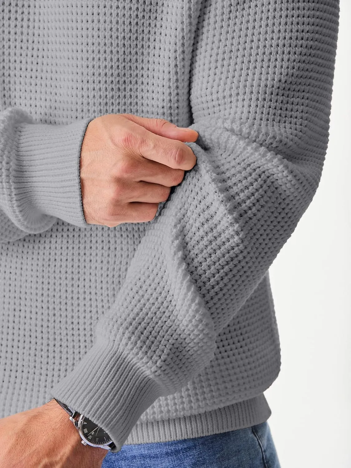 JMIERR Men's Crewneck Pullover Sweater Waffle Textured Knitted Sweaters Casual Loose Fit Sweaters with Ribbing Edge