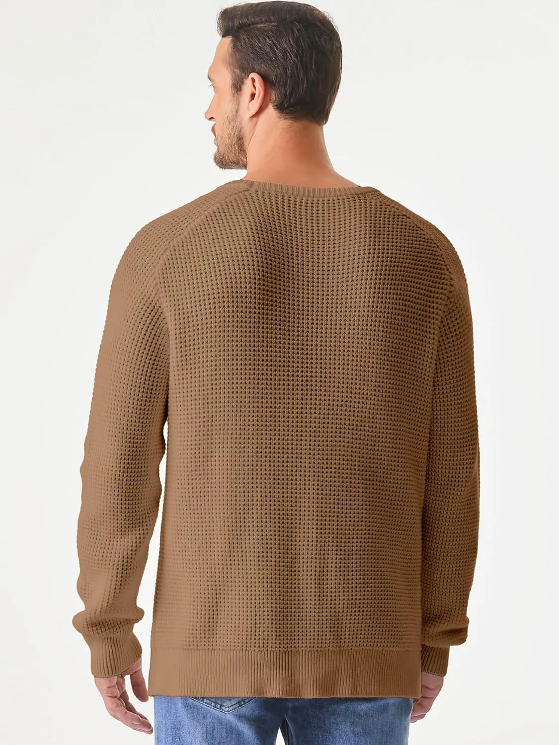 JMIERR Men's Crewneck Pullover Sweater Waffle Textured Knitted Sweaters Casual Loose Fit Sweaters with Ribbing Edge