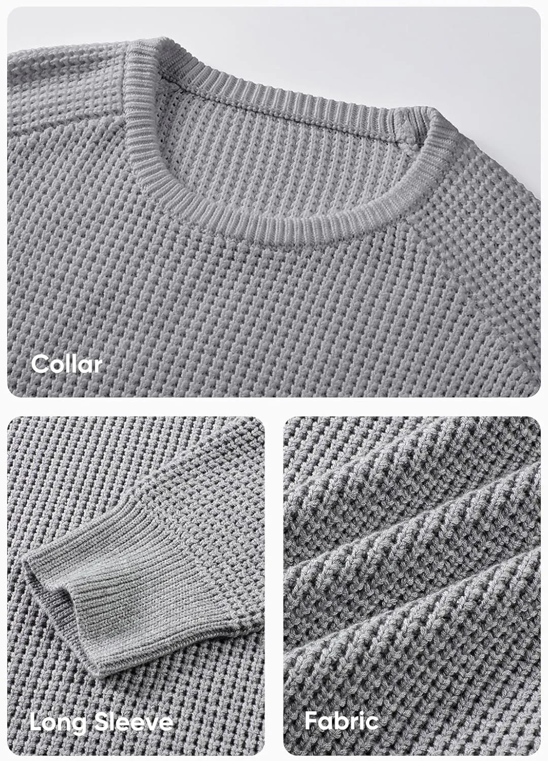 JMIERR Men's Crewneck Pullover Sweater Waffle Textured Knitted Sweaters Casual Loose Fit Sweaters with Ribbing Edge