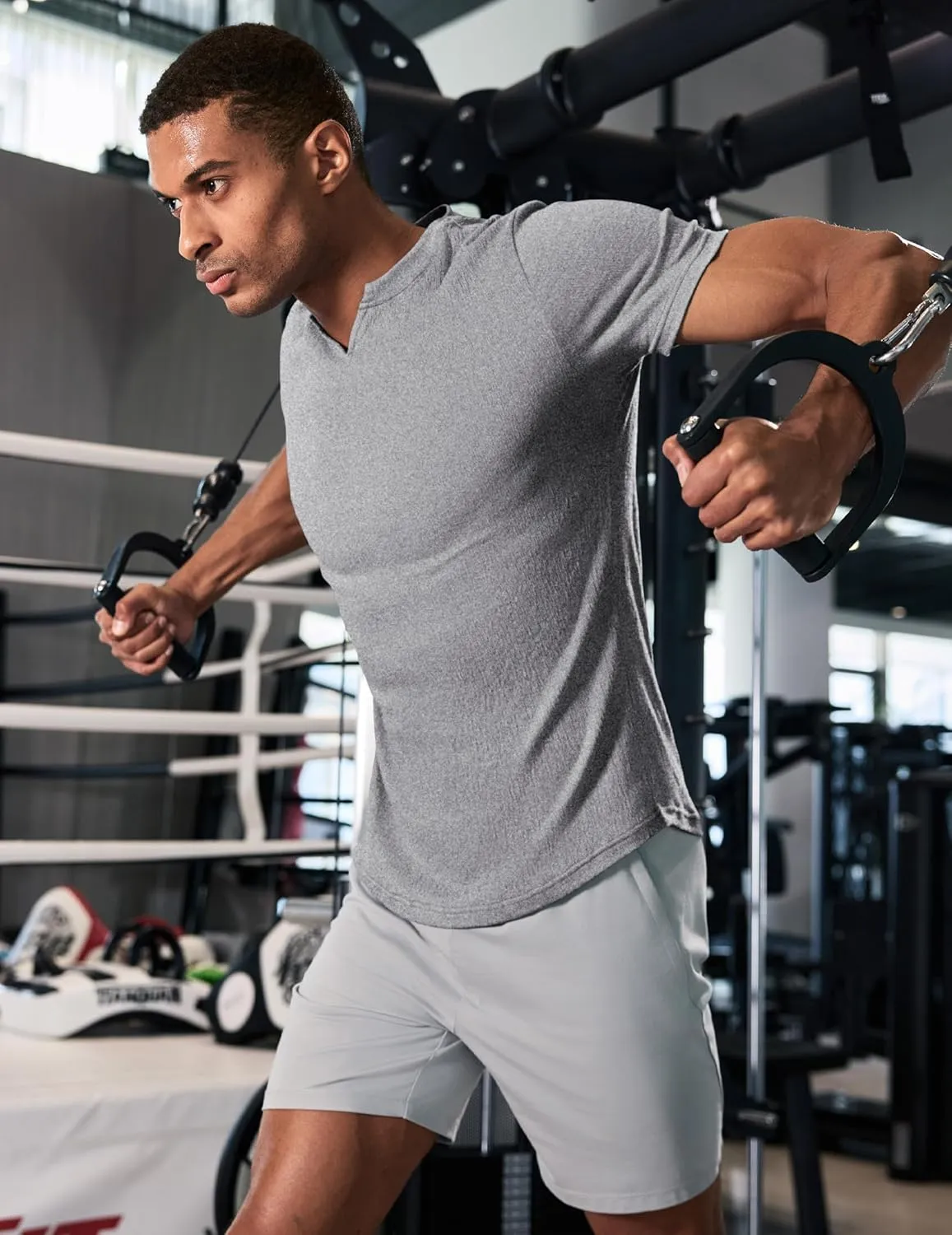 JMIERR Mens Muscle Slim T Shirt Texture V Neck Longline Henley Gym Workout Athletic Tee Shirts