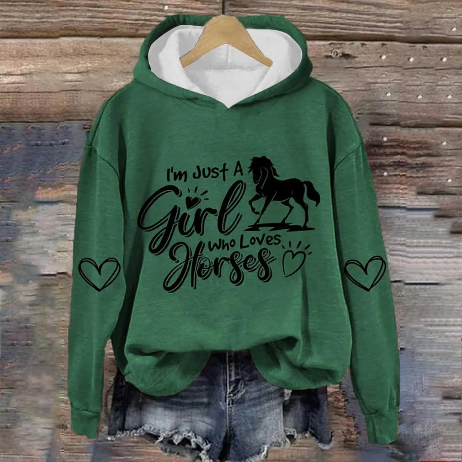 Just a Girl Who Loves Horses Hoodies for Women Crewneck Hooded Sweatshirts Novelty Funny Animal Graphic Pullover Top