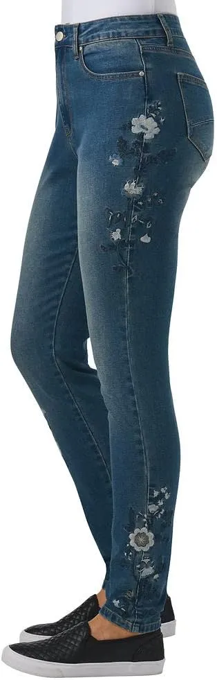 K. Jordan Womens High Waisted Embroidered Skinny Jean, Available in Plus Size