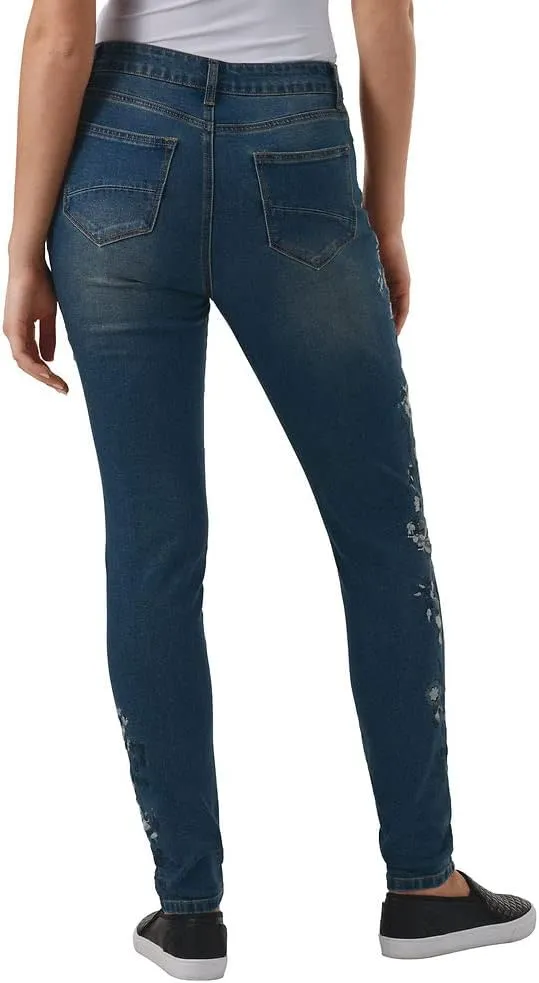 K. Jordan Womens High Waisted Embroidered Skinny Jean, Available in Plus Size