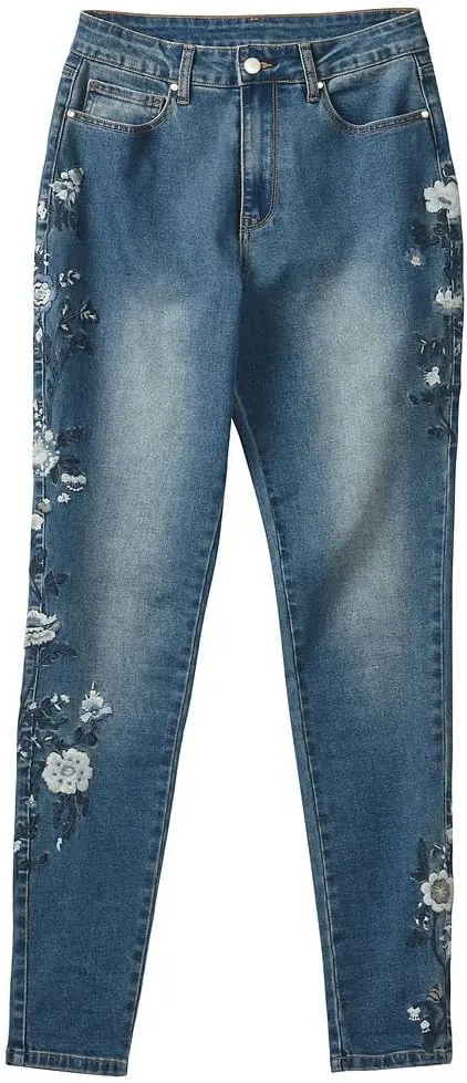 K. Jordan Womens High Waisted Embroidered Skinny Jean, Available in Plus Size
