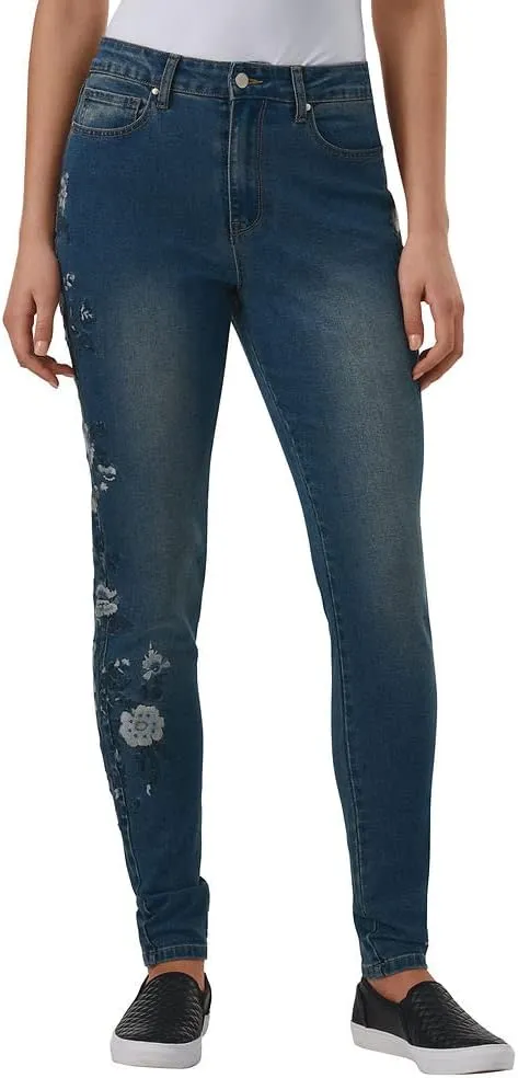 K. Jordan Womens High Waisted Embroidered Skinny Jean, Available in Plus Size