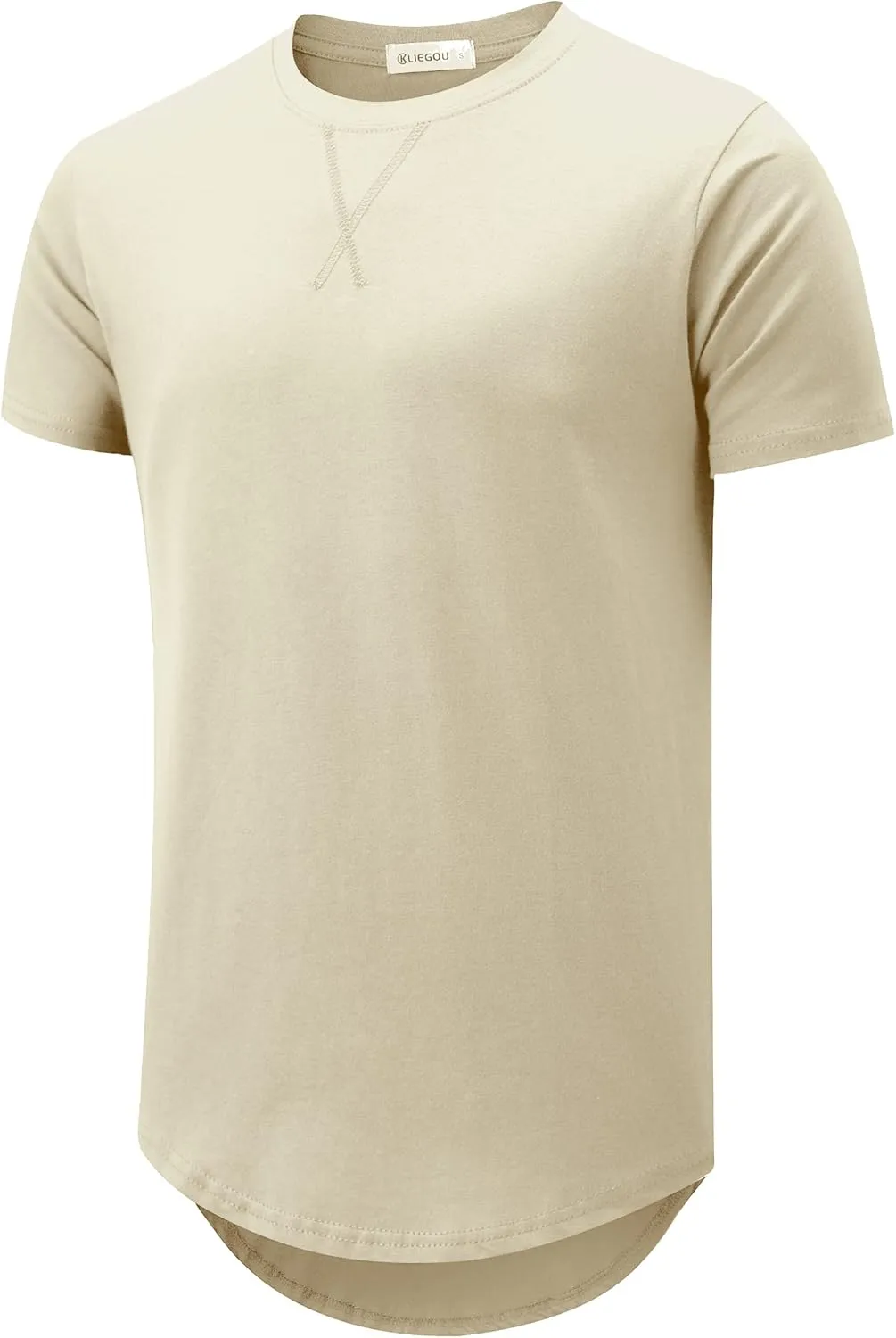 KLIEGOU Mens 100 Cotton Hipster Hip Hop Longline Crewneck T-Shirt Pre - Shrunk S-4XL