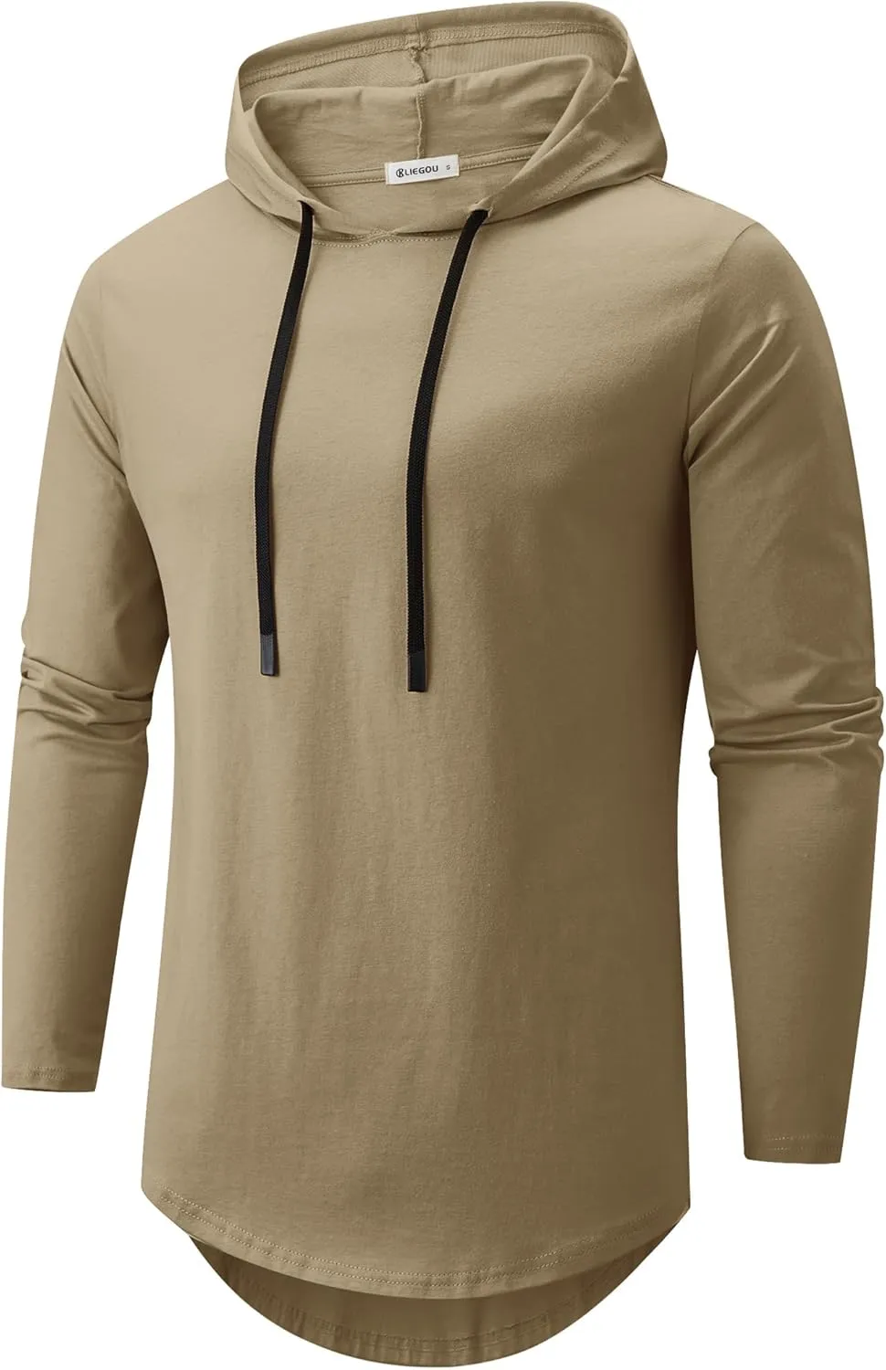 KLIEGOU Mens 100 Cotton Hipster Hip Hop Longline Hoodie T-Shirt Pre - Shrunk S-XXXL