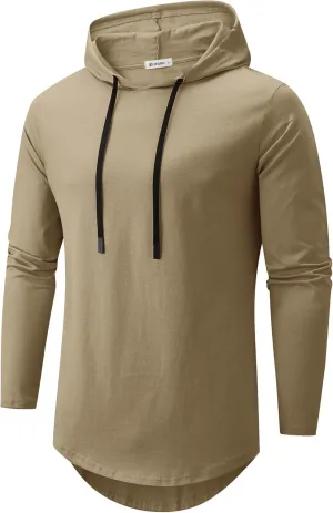 KLIEGOU Mens 100 Cotton Hipster Hip Hop Longline Hoodie T-Shirt Pre - Shrunk S-XXXL