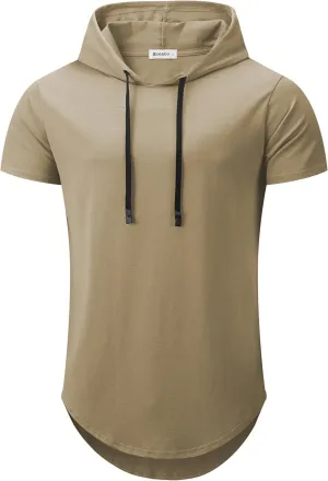 KLIEGOU Mens 100 Cotton Hipster Hip Hop Longline Hoodie T-Shirt Pre - Shrunk S-XXXL
