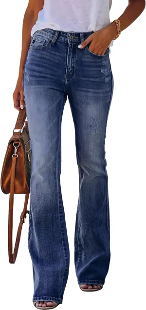 KUNMI Women's Flare Bell Bottom Jeans High Waisted Wide Leg Bootcut Jeans Stretchy Denim Pants