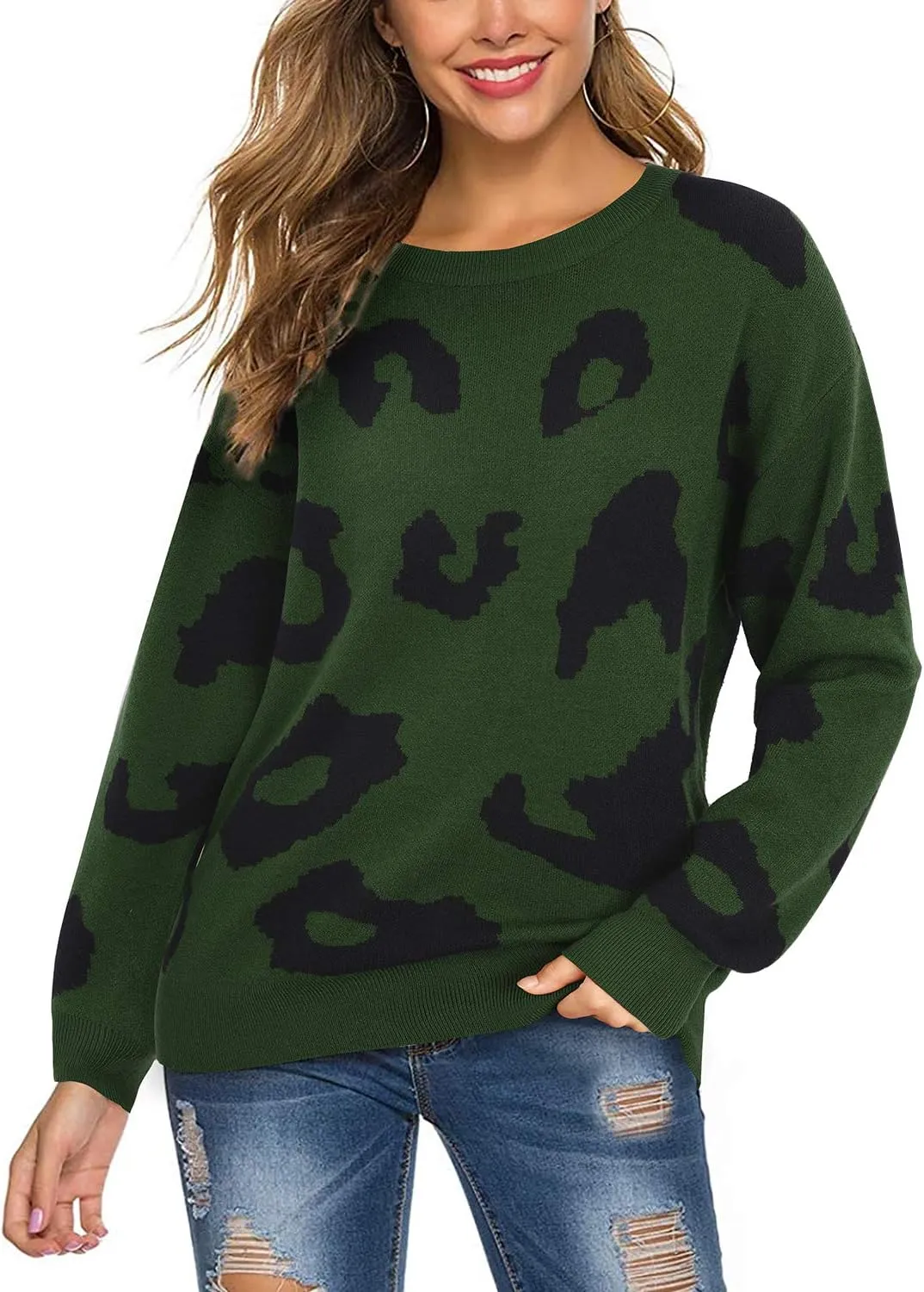 LAISHEN Women's Fall Fashion 2025 Casual Long Sleeve Crewneck Loose Knit Pullover Cute Sweater Tops