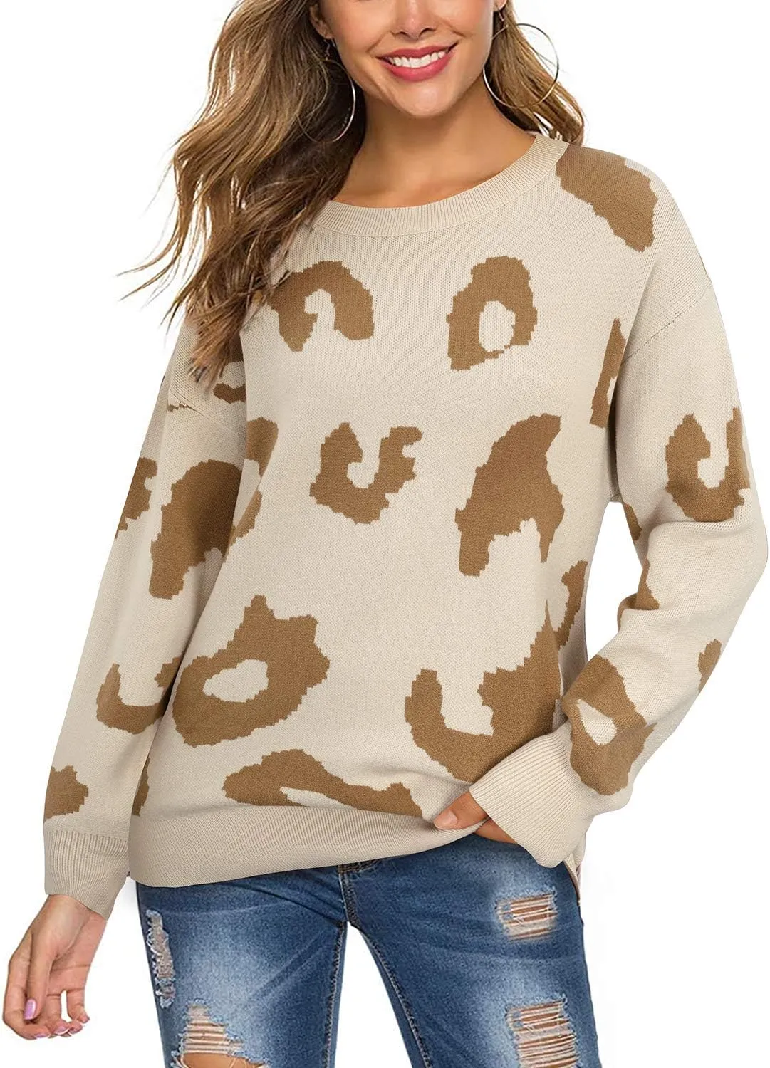 LAISHEN Women's Fall Fashion 2025 Casual Long Sleeve Crewneck Loose Knit Pullover Cute Sweater Tops
