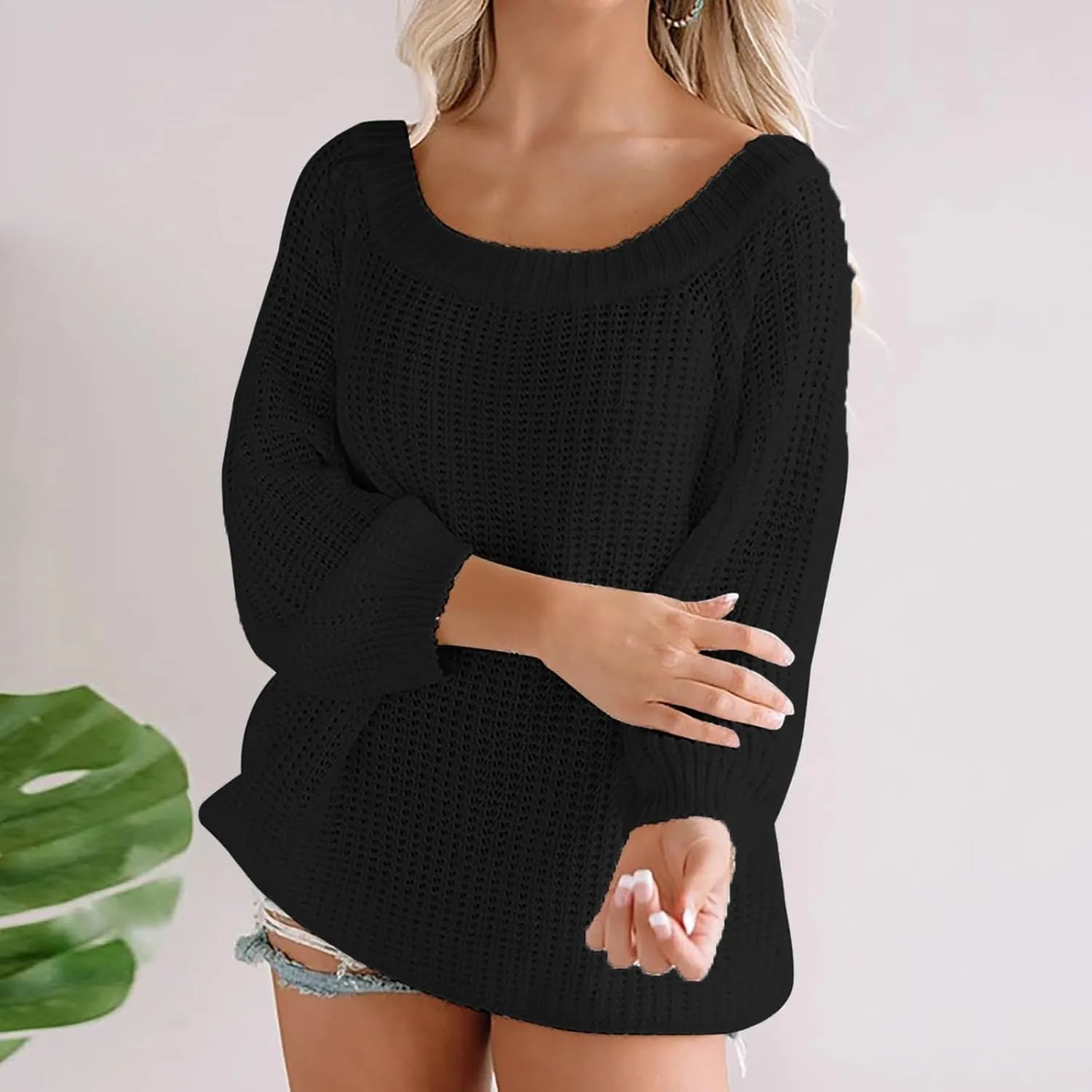 LCMTWX Women's Off The Shoulder Line Neck Hollow Out Loose Knit Pullover Sweater Sweater Pullovers for Teen Girls