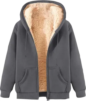 lcziwo Mens Fleece Hoodies Sherpa Lined Jacket Zip up Warm Hooded Sweatshirt Thick Thermal Windproof Winter Coats Outwear