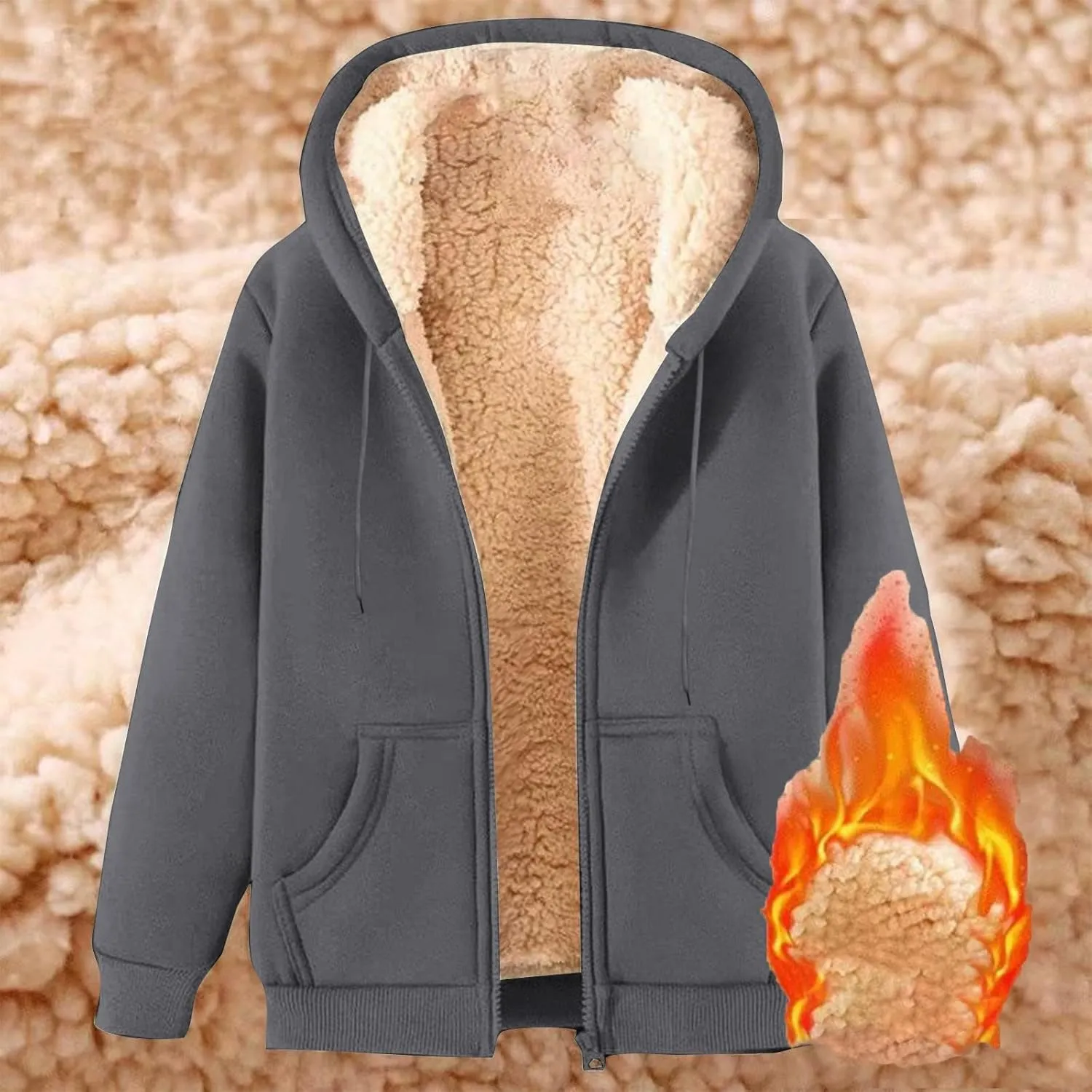 lcziwo Mens Fleece Hoodies Sherpa Lined Jacket Zip up Warm Hooded Sweatshirt Thick Thermal Windproof Winter Coats Outwear