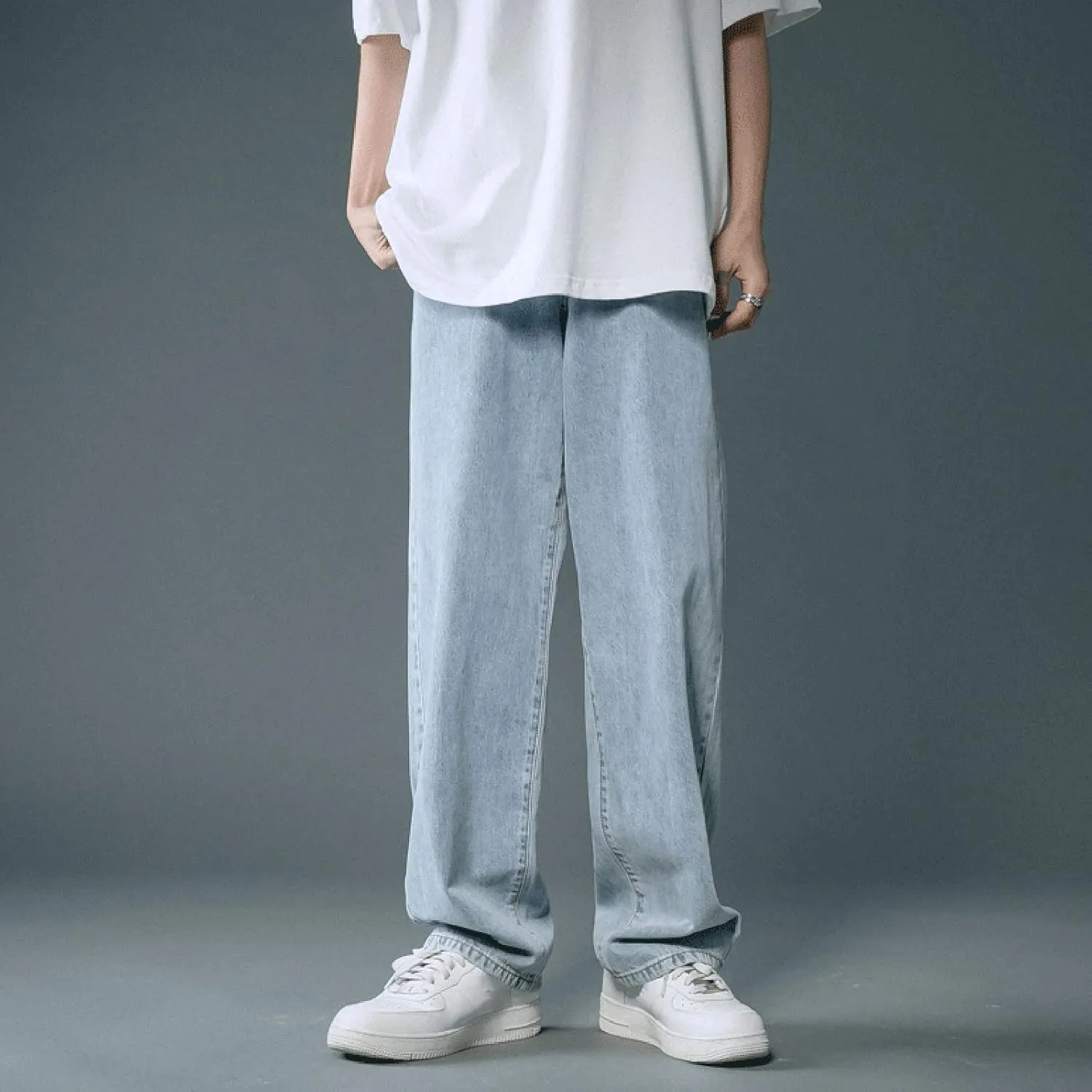 Leg Men's Pants Plus-Size Street Pants with Pocket Fashion Jeans Nine Points Pants Comfort Flex Waist Jean Men