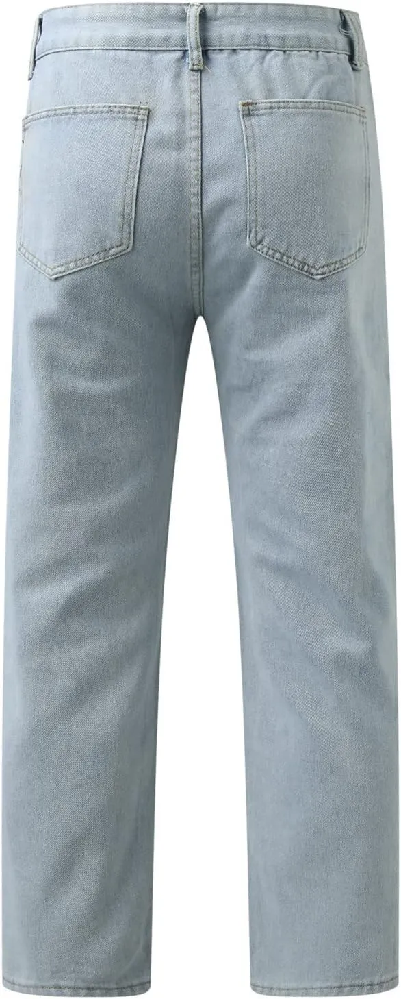 Leg Men's Pants Plus-Size Street Pants with Pocket Fashion Jeans Nine Points Pants Comfort Flex Waist Jean Men