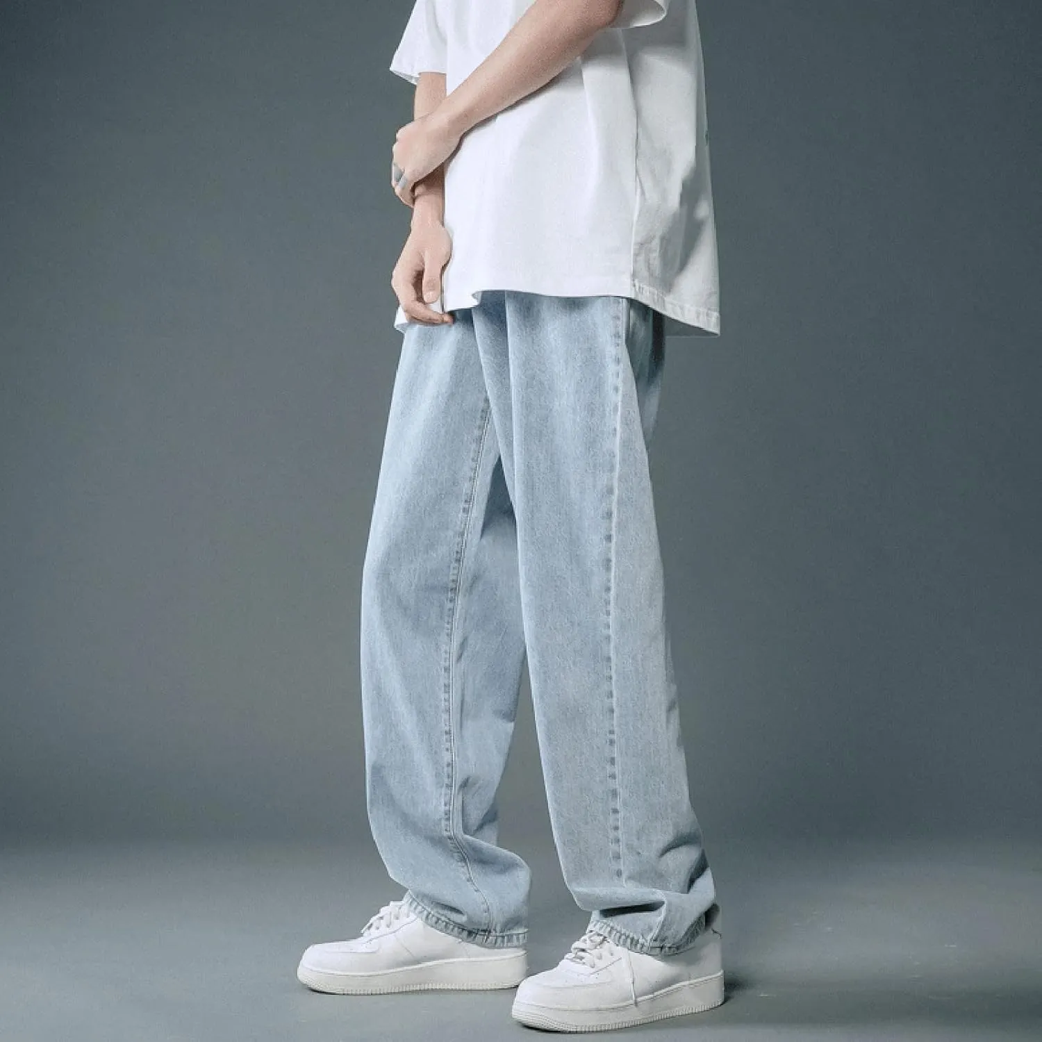 Leg Men's Pants Plus-Size Street Pants with Pocket Fashion Jeans Nine Points Pants Comfort Flex Waist Jean Men