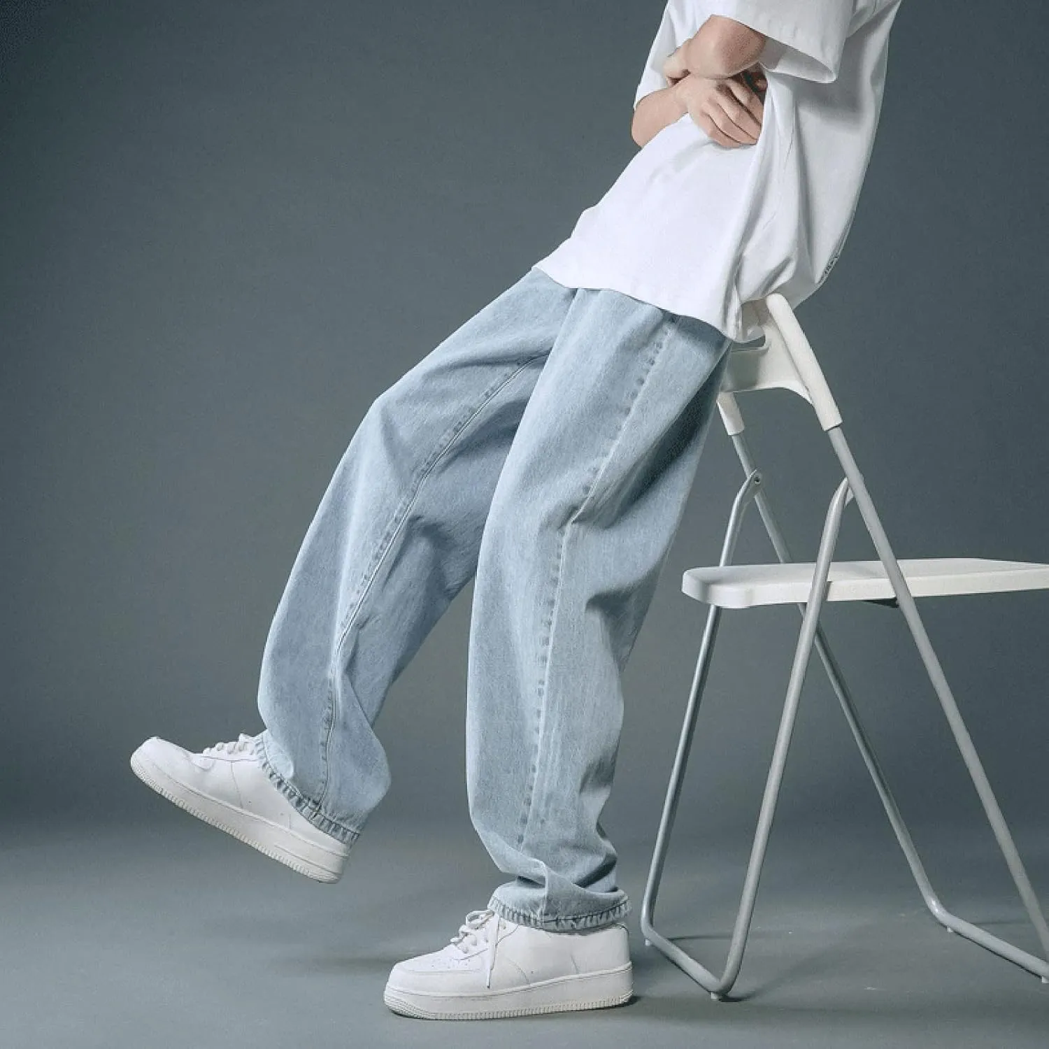 Leg Men's Pants Plus-Size Street Pants with Pocket Fashion Jeans Nine Points Pants Comfort Flex Waist Jean Men