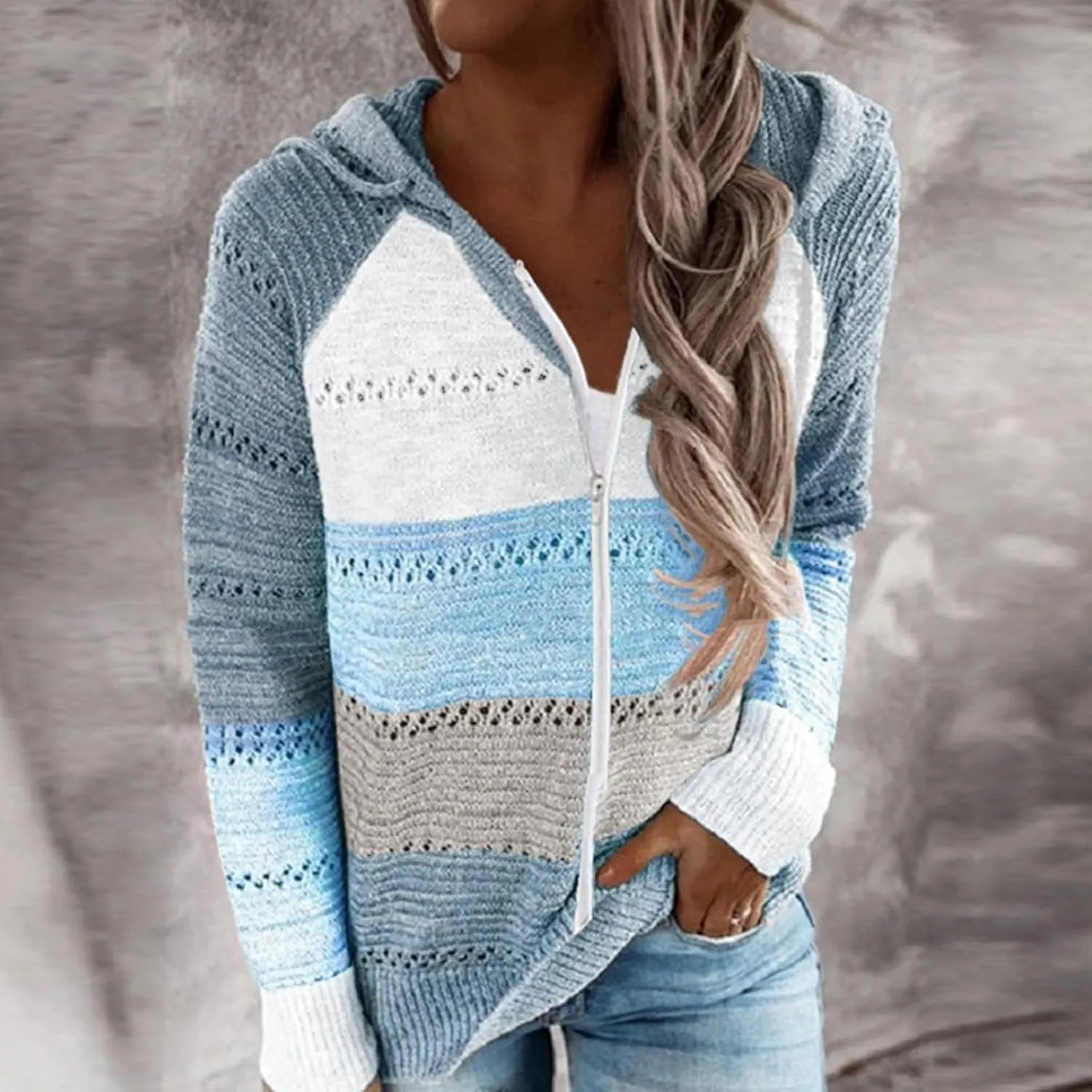 Lightweight Casual Hoodie Threaded Sweater Ladies Zipper Top 2024 Fall Outfits Fashion Clothes Y2K Hoodies Women's