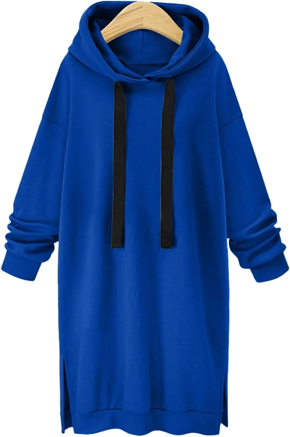Long Hoodies for Women Oversize Longline Pullover Sweatshirt Split Hem Drawstring Hoodie Dress with Kangaroo Pocket