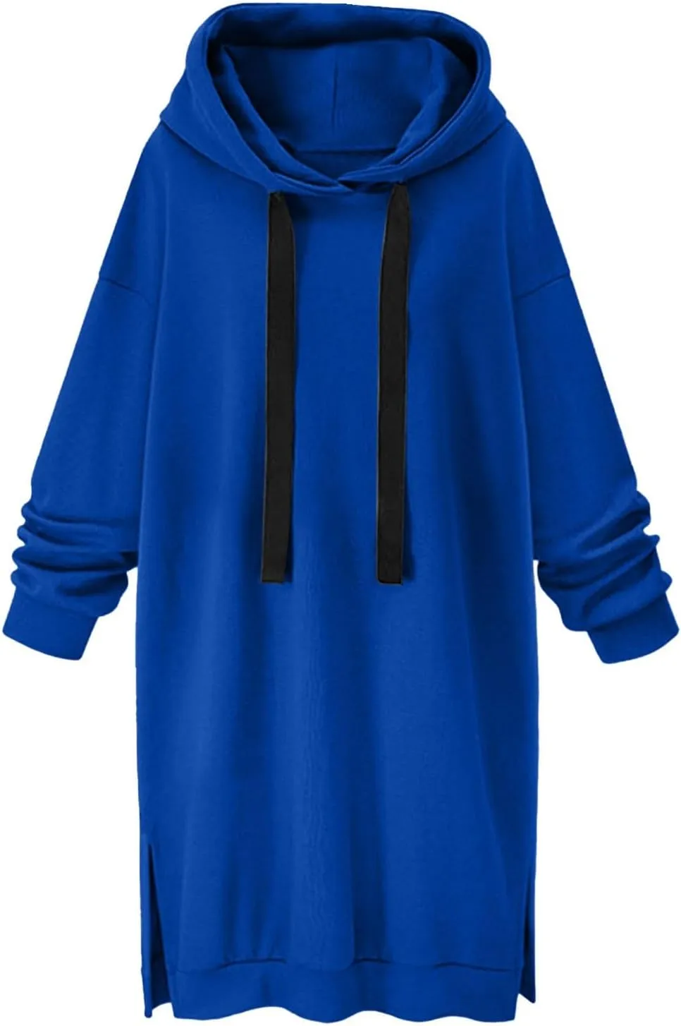 Long Hoodies for Women Oversize Longline Pullover Sweatshirt Split Hem Drawstring Hoodie Dress with Kangaroo Pocket
