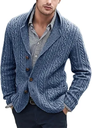 Long Sleeve Sweater Men Knitted Cardigan Sweaters Button Down Cardigan Casual Coat with Pocket