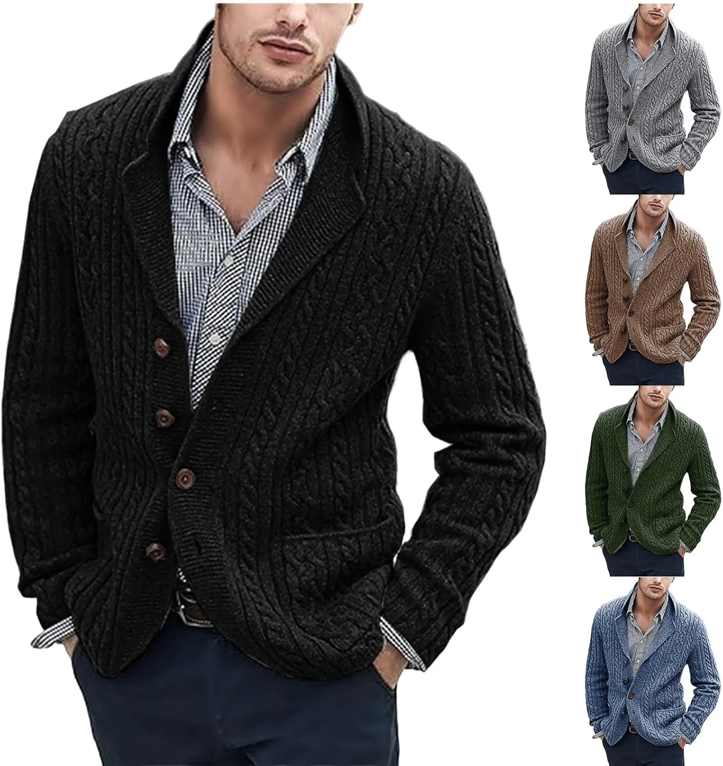 Long Sleeve Sweater Men Knitted Cardigan Sweaters Button Down Cardigan Casual Coat with Pocket
