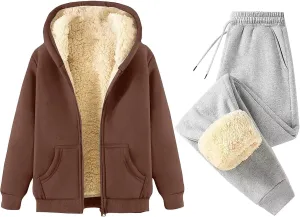 Lounge Sets for Women 2 Piece Winter Warm Outfits Fleece Lined Sets Full Zip Jacket Sweat Pants Cozy Tracksuits 2024