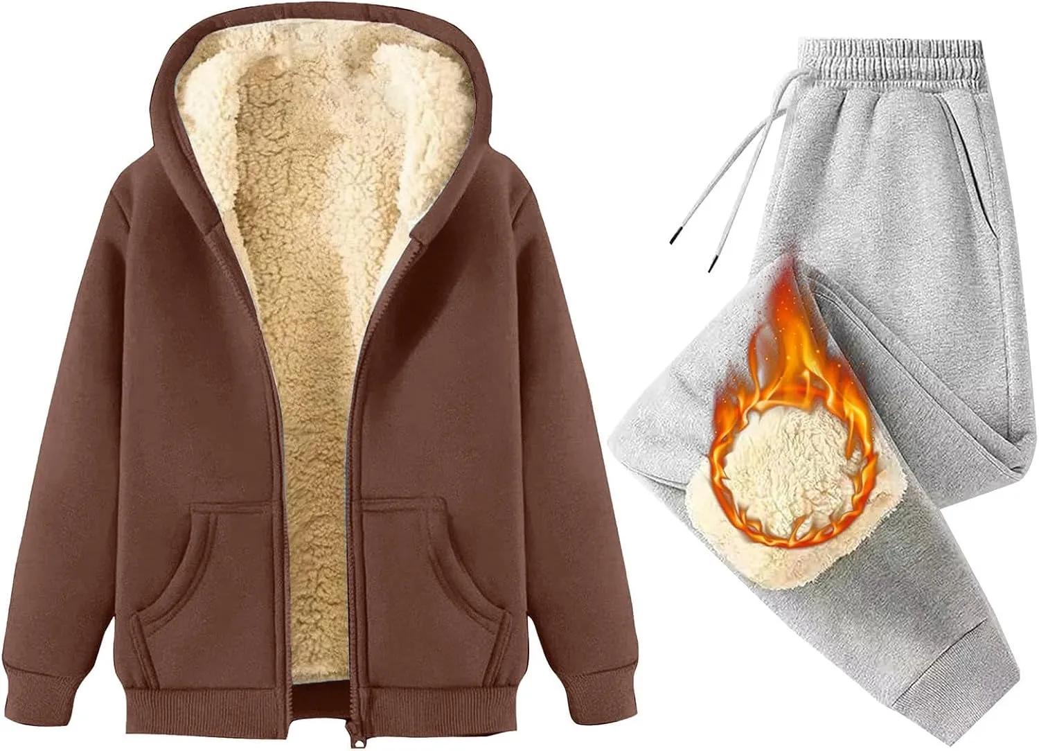 Lounge Sets for Women 2 Piece Winter Warm Outfits Fleece Lined Sets Full Zip Jacket Sweat Pants Cozy Tracksuits 2024