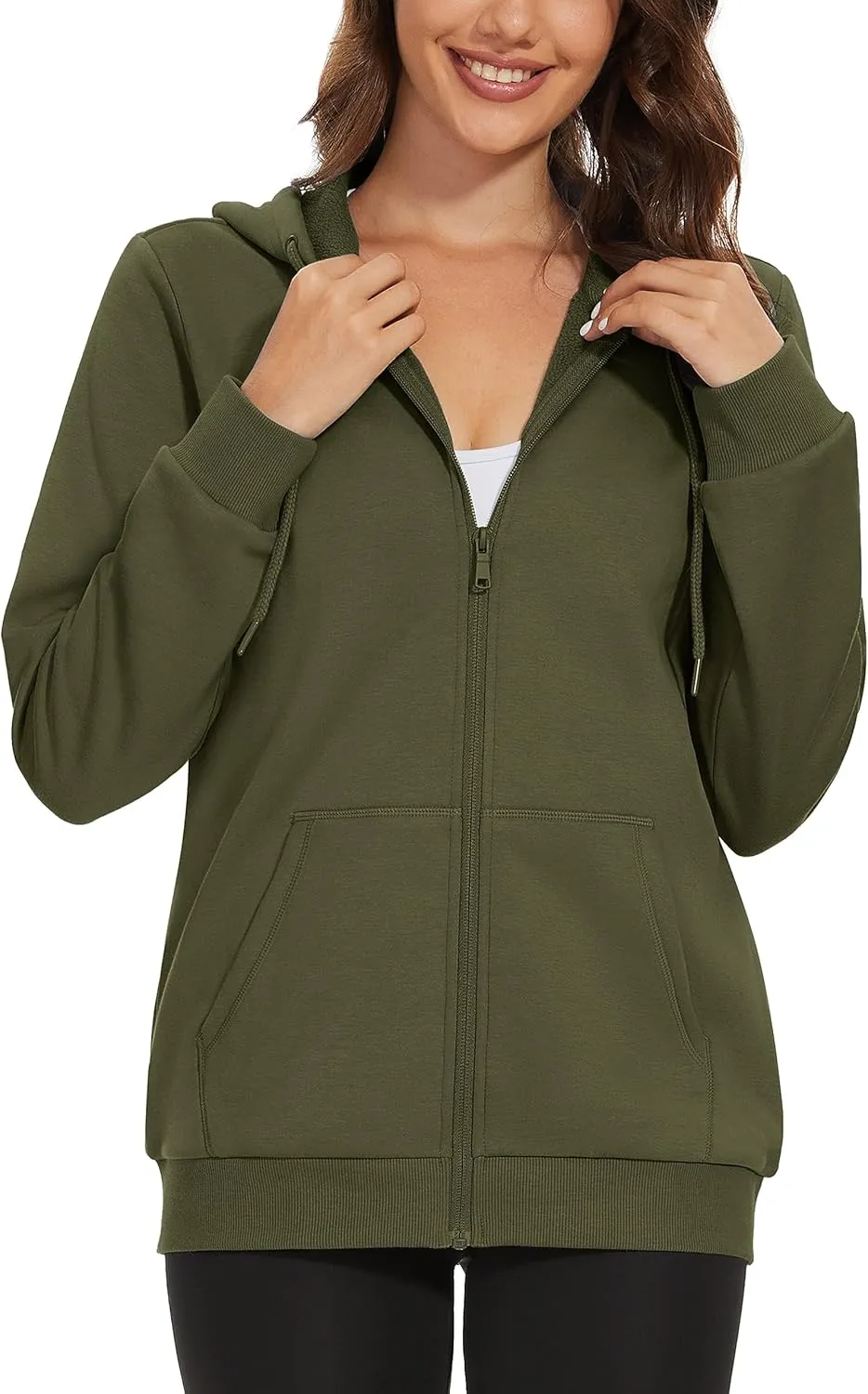 MAGCOMSEN Women's Fleece Lined Zip Up Hoodies Casual Hooded Jacket Workout Full Zip Sweatshirts Pocket Coats