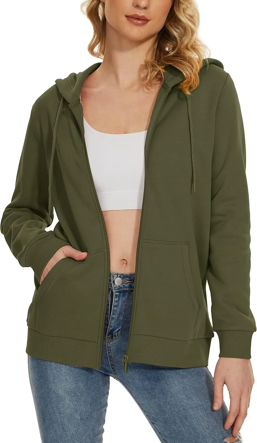 MAGCOMSEN Women's Fleece Lined Zip Up Hoodies Casual Hooded Jacket Workout Full Zip Sweatshirts Pocket Coats