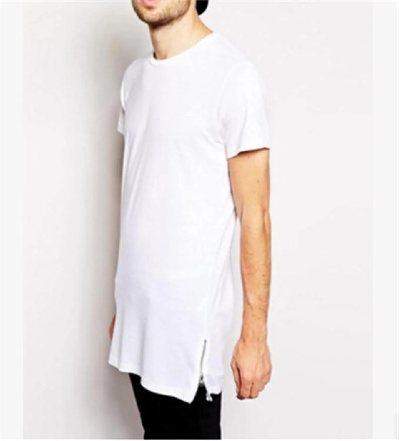 Maiyifu-GJ Mens Hip Hop Hipster Streetwear Short Sleeve Fashion Workout Side Zipper Trim Tee Elongated Longline T-Shirts