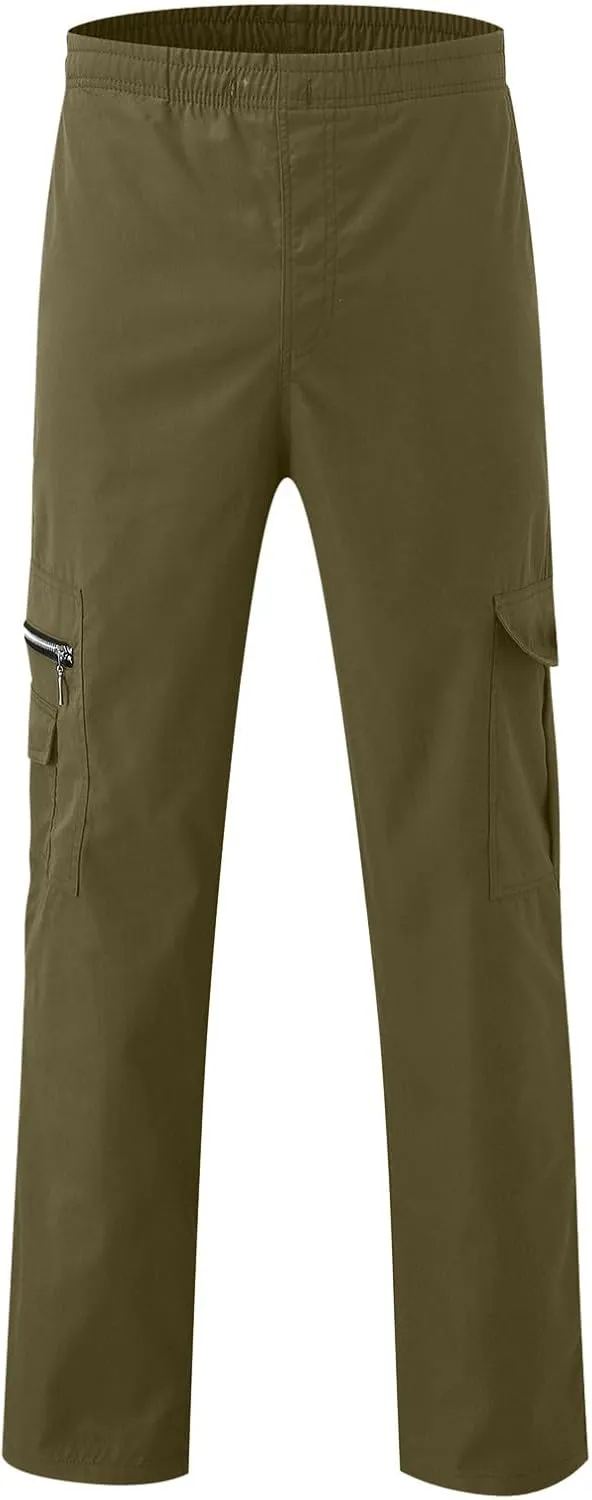 Male Versatile All Season Cargo Pants Multi Pocket Zip Button Hem Solid Color Plus Relaxed fit Cargo Trousers for
