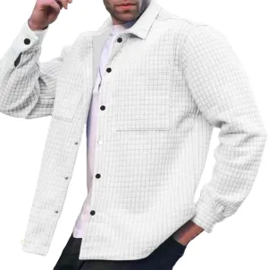 Men Casual Plaid Shirt Long Sleeve Lapel Button Cotton Casual Coat Outdoor Sport Travel Daily Clothes with Pocket