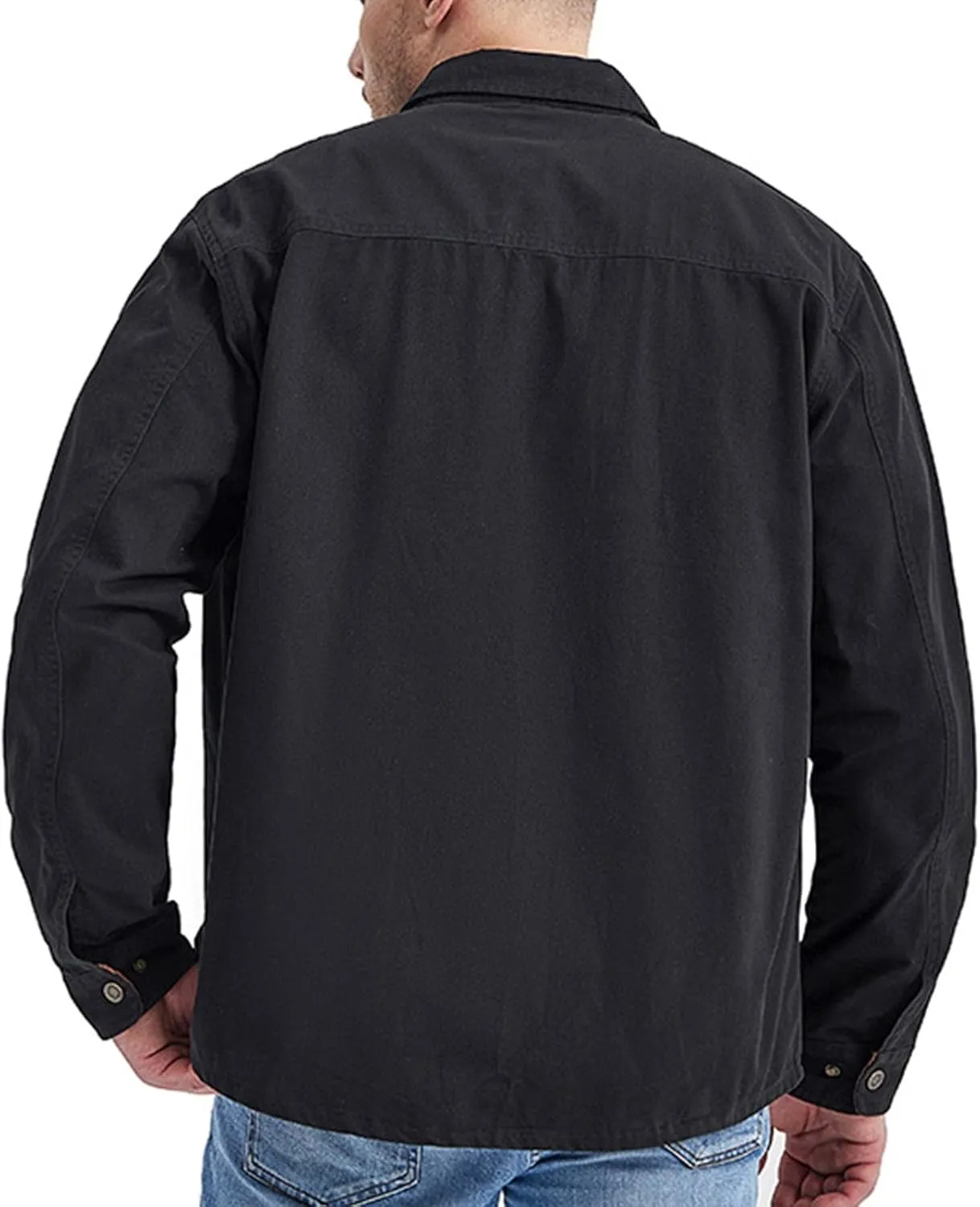 Men Cotton Shirt Casual Long Sleeve Metal Buttons Dress Shirts Stylish Colorblock Work Blouse Tees with Chest Pockets